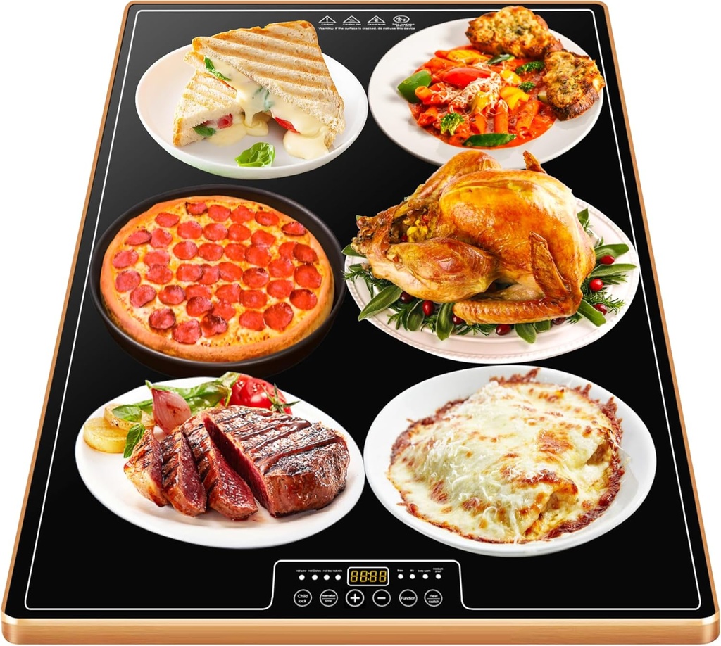 TOPRATED Large Electric Warming Tray(32x18 inch)，Commercial Metal Food Warmer with Thermostat and Full Surface Heating, Food Warming Mat with 8 Temperature Modes for Parties Buffet,Catering Hot Plate