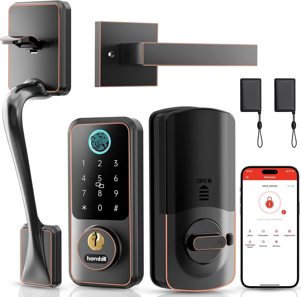 Hornbill Smart Lock Set with Keypad, Keyless Entry Deadbolt with Handle, Digital Door Lock for Front Door, Oil Rubbed Bronze
