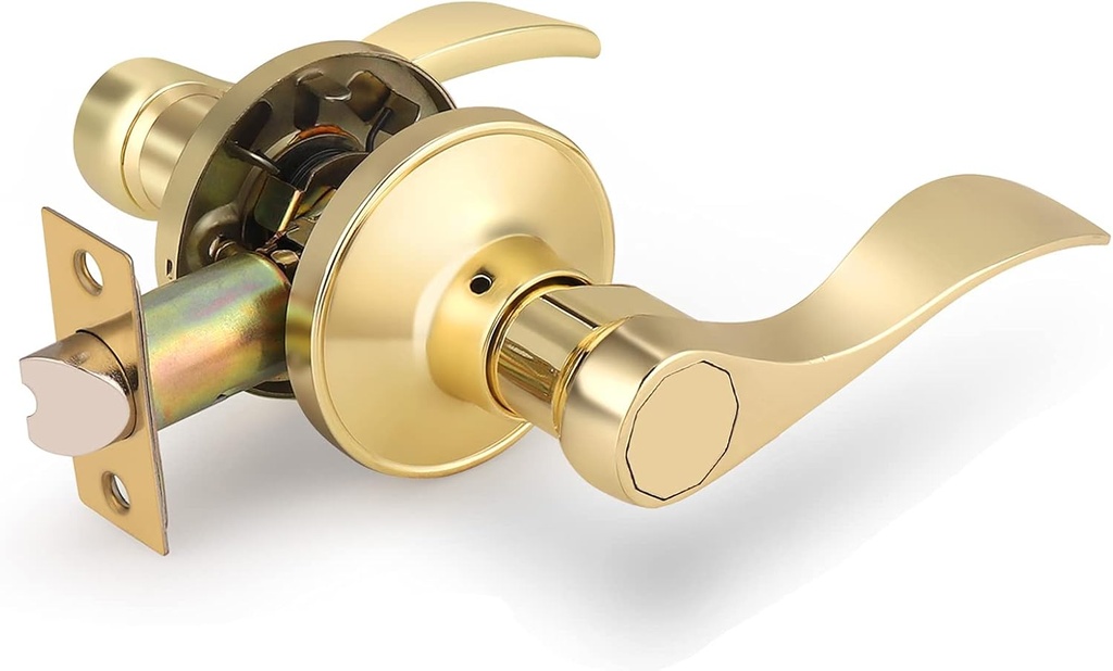 Gobrico 1 Polished Brass Passage Lever Hallway Closet Door Lock,Interior Door Use,Wave Handles,Universal Use
