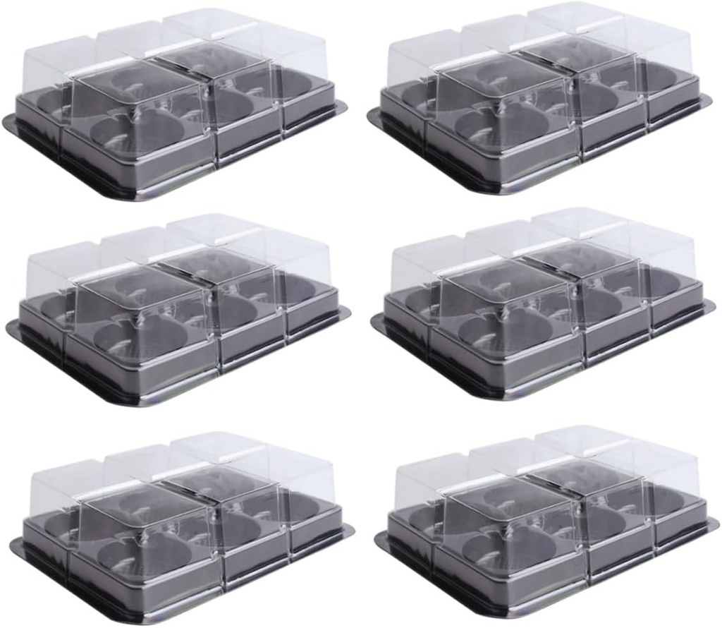 PRETYZOOM 6-Cavity Mochi Containers with Lid Random Color Plastic Dessert Packaging Box for Snacks and Party Treats