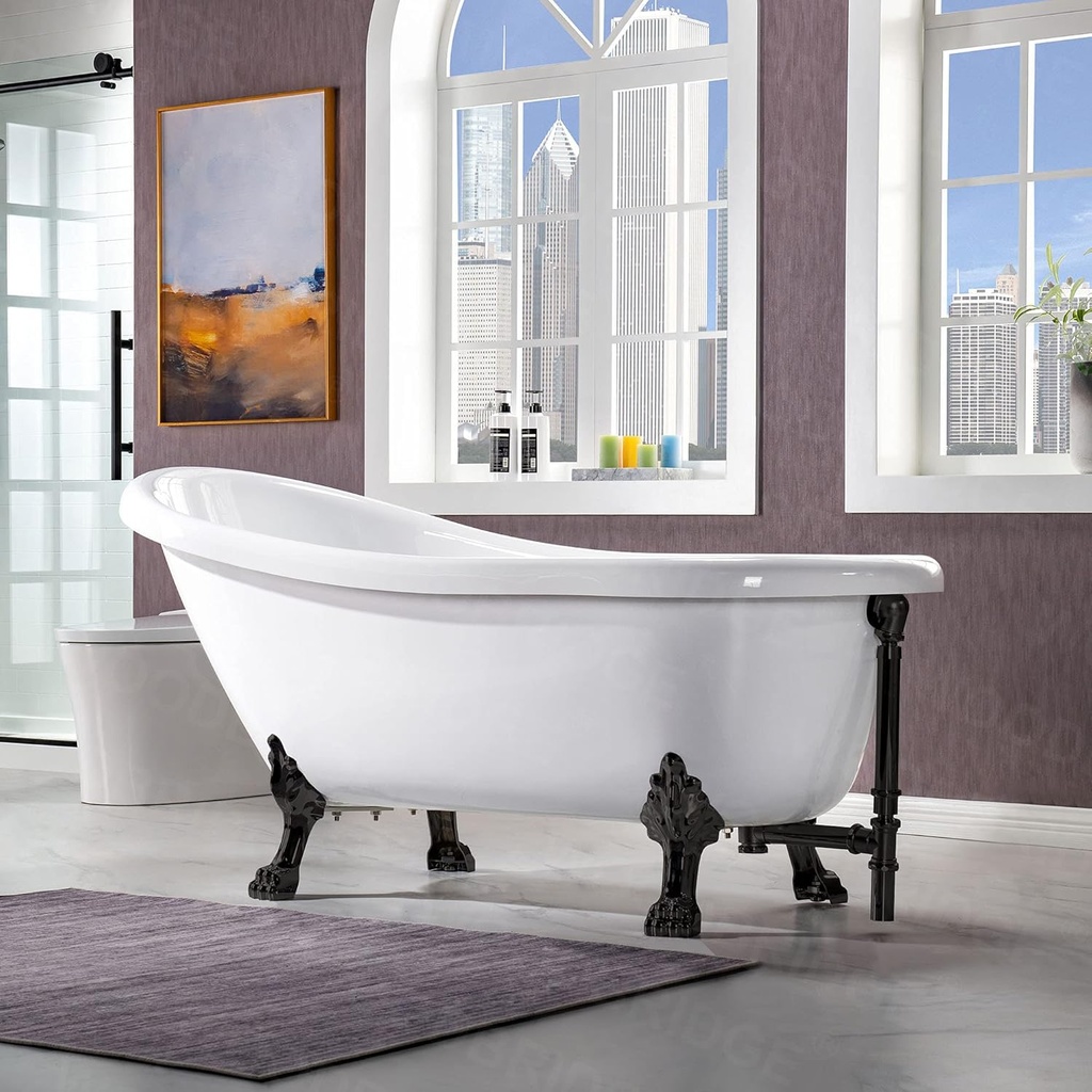WOODBRIDGE B0023-MB-Feet+MB-Drain Bathtub, Matte Black