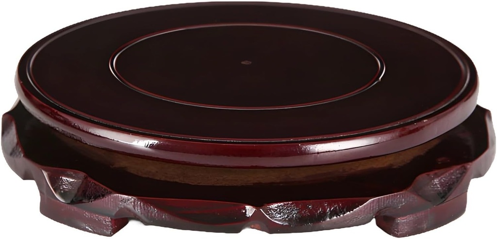 Wooden Display Stand, 18Cm Carved Round Base, Dark Wood Finish, Decorative Plate Holder for Home Or Office