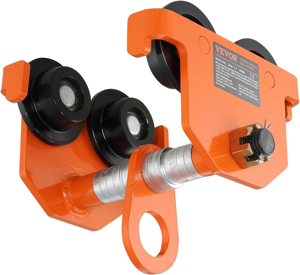 VEVOR Manual Trolley, 2200 lbs/1 Ton Load Capacity, Push Beam Trolley with Dual Wheels, Adjustable for I-Beam Flange Width 2.5" to 8", Heavy Duty Alloy Steel Garage Hoist for Straight Curved I Beam