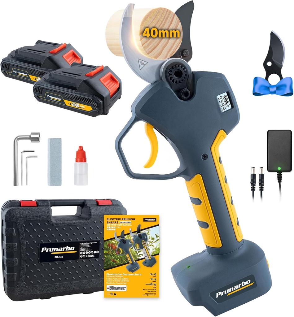 Electric Pruning Shears Cordless 40mm 1.6'' Cutting Diameter 2×2Ah Batteries, Compatible with Makita 18V Battery Powered Pruner Electric Secateurs Branch Cutter Professional for Tree Trimming