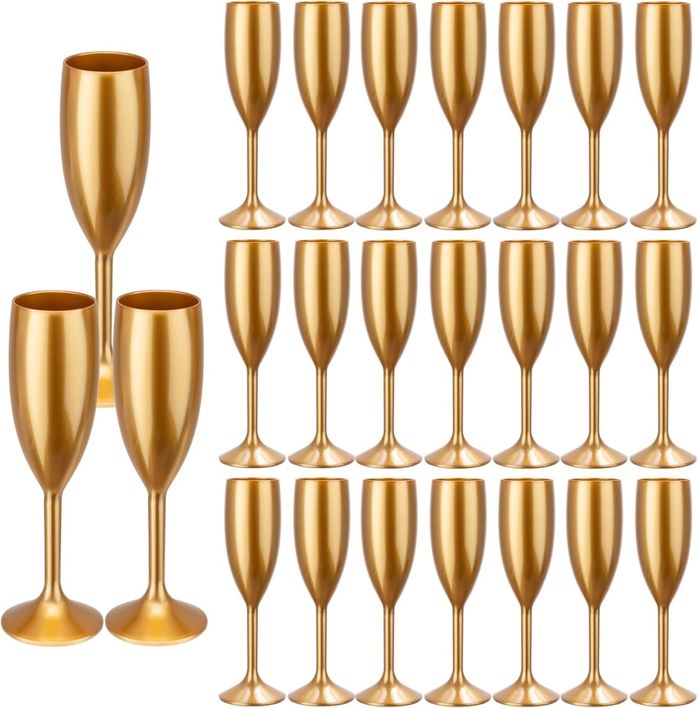 24pcs Amber Champagne Flutes,6OZ Acrylic Champagne Glasses Plastic Goblets Wine Mimosa Glasses Wedding Toasting Shatterproof Reusable Vintage Champagne Flute Drinking Cups for Bridal Christmas Party