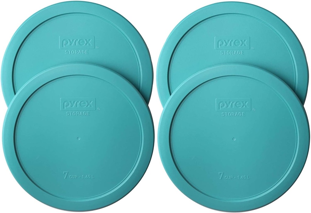 Pyrex 7402-PC 7-Cup Turquoise Plastic Food Storage Lid, Made in USA - 4 Pack