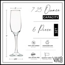 Vikko Champagne Flutes, 7.25 Ounce Toasting Champagne Flute, Crystal Clear Champagne Glasses, Set of 6 Elegant Sparkling Wine Glasses