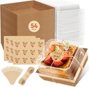 54 Pack Small Charcuterie Boxes with Clear Lids, Paper Mini Charcuterie Box To Go, Disposable Food Container with Lid, Dessert Boxes for Sandwich, Cookie, Sushi, Cake Slice, and Strawberries