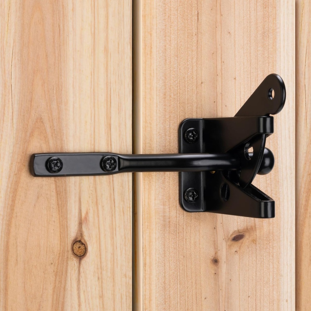 Self Locking Gate Latch Automatic Gravity Lever for Wood Fence Gate, Door Latches, Steel, Black