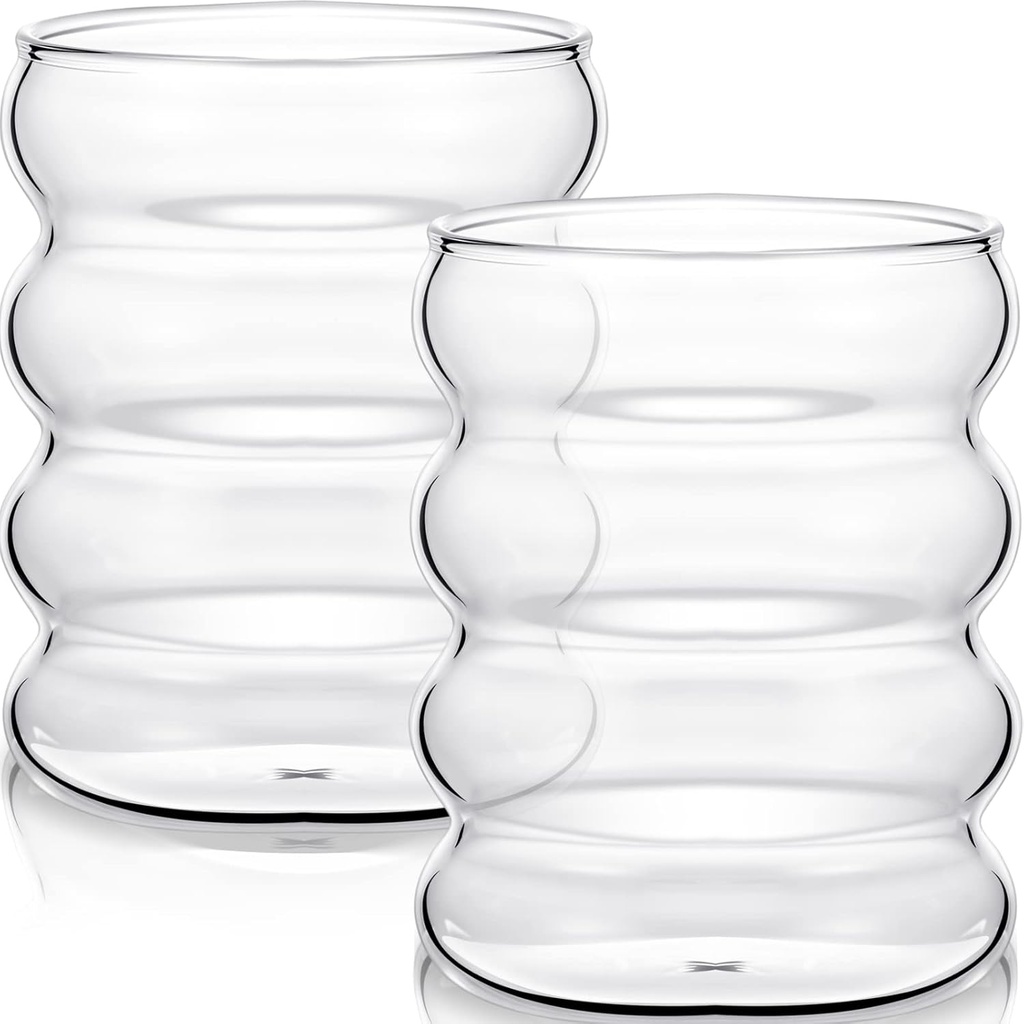 Cunhill 2 Pcs Glass Cup 10 oz Drinking Glassware Creative Cocktail Martini Clear Drink Cup for Juice Beer Wine Champagne Cocktail Home Kitchen Bar Party(Wave)