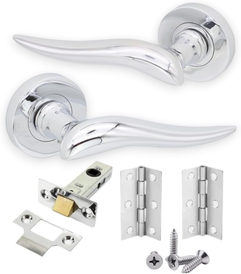 1 Set Internal Solid Brass Lever on Rose 'Fiorella' Door Handle Pack Latch+Hinge
