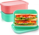 Layhit Silicone Bento Box Lunch Box 23.7 oz Reusable Sandwich Containers Food Storage with Lids Airtight for Meals Snacks Dishwasher Freezer Safe(Mint Green, Pink,2 Pcs)