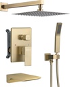 DASAN Tub Shower Faucets Sets Complete Brushed Gold Bathtub Shower System with Waterfall Tub Spout, Bathtub Faucet Set Tub and Shower Faucet Combo Trim Kit with Valve, DA-SS04BG-S10W