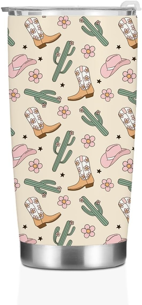 Western Coffee Tumbler, 20 oz Insulated Mug With Lid, Stainless Steel Thermal Cup, Vacuum Water Bottle Travel Mug, Drinking Cups, Gifts for Women Girls Sisters