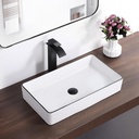 Vessel Sink Rectangle 24"x14" Bathroom Sink Above Counter Porcelain Ceramic White with Black Rim Ceramic Vessel Sinks for Bathrooms