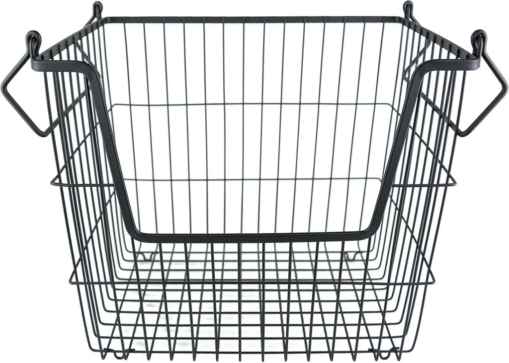 DII Metal Wire Mesh Stackable Utility Storage Bin, Large Rectangle, 13x10x11", Black