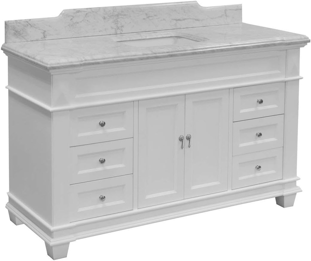 Kitchen Bath Collection Elizabeth 60-inch Single Bathroom Vanity (Carrara/White): Includes White Cabinet with Authentic Italian Carrara Marble Countertop and White Ceramic Sink