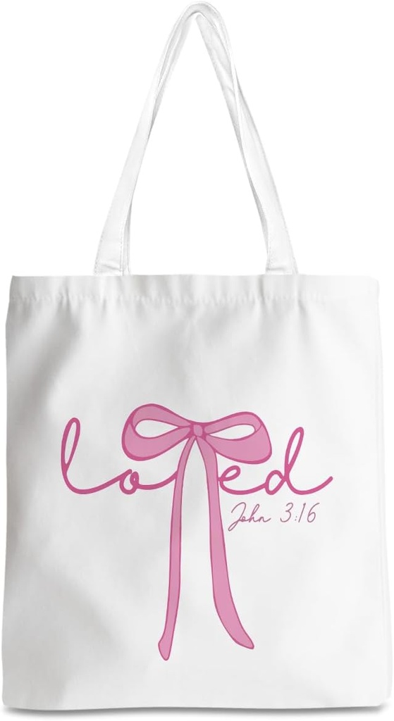 Christian Gifts for Women Cute Pink Bow Bible Verse Tote Bag Mother's Day Valentines Day Birthday Thanksgiving Retired Appreciation Gift for Women Moms Friend Work Travel Shopping Bag