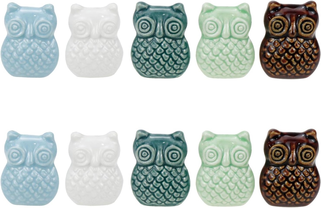 LC LICTOP Owl Shape Cabinet Knobs, Ceramic Knobs Door Pull Knob Round Ceramic Drawer Cupboard Kitchen Dresser Kids Child Pulls Wardrobe Handles, 5 Colors, 10Pcs