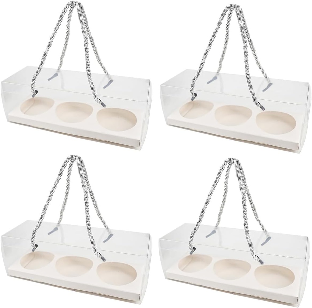 10Pcs Clear Cupcake Boxes Portable Cupcake Container with Rope Handles and Inserts 3 Compartments Plastic Treat Dessert Boxes for Wedding Party Favor（White）