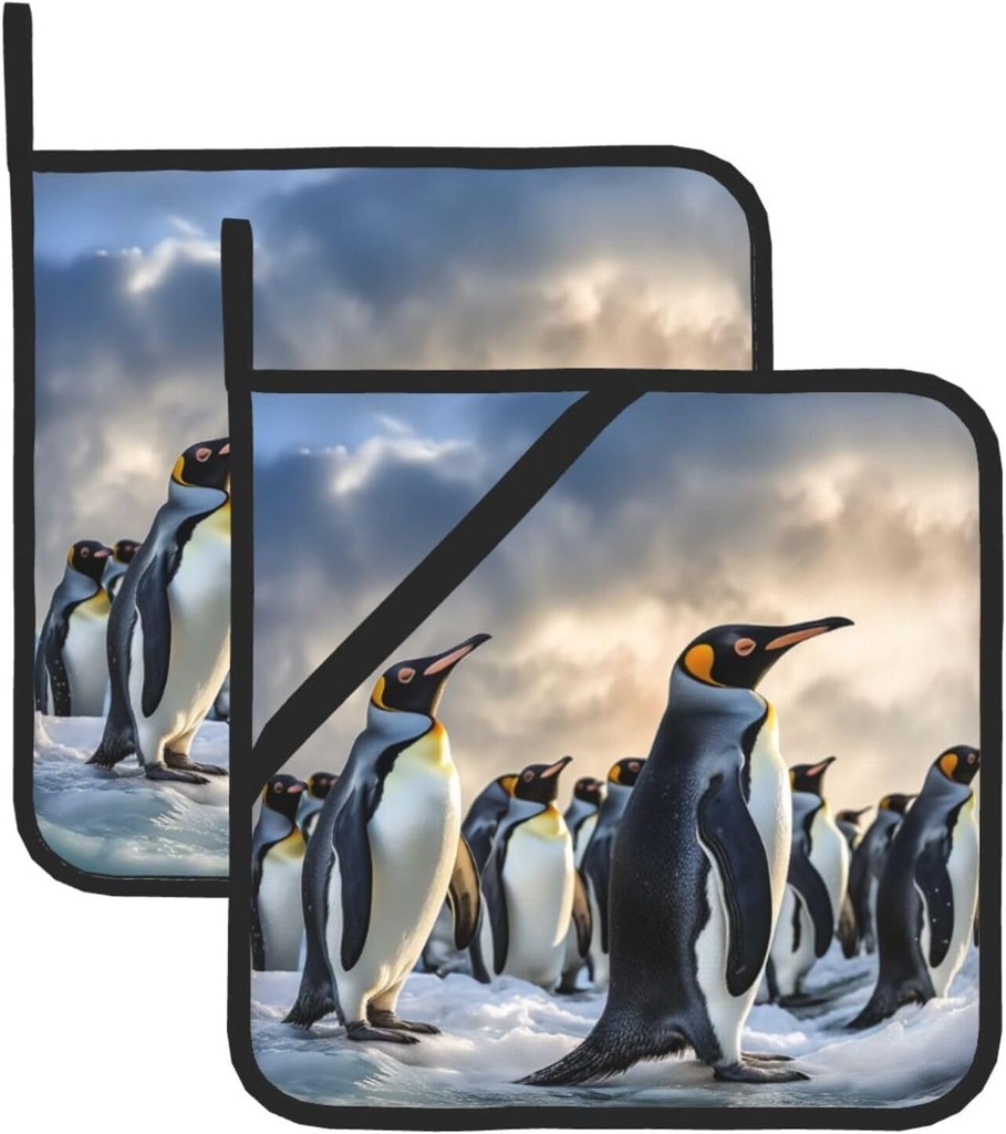 Sea Penguin Pot Holders Set of 2,Heat Resistant Kitchen Potholder Non-Slip Cotton Lining Oven Hot Pads for Microwave Cooking Baking BBQ