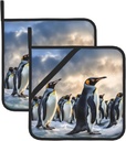 Sea Penguin Pot Holders Set of 2,Heat Resistant Kitchen Potholder Non-Slip Cotton Lining Oven Hot Pads for Microwave Cooking Baking BBQ