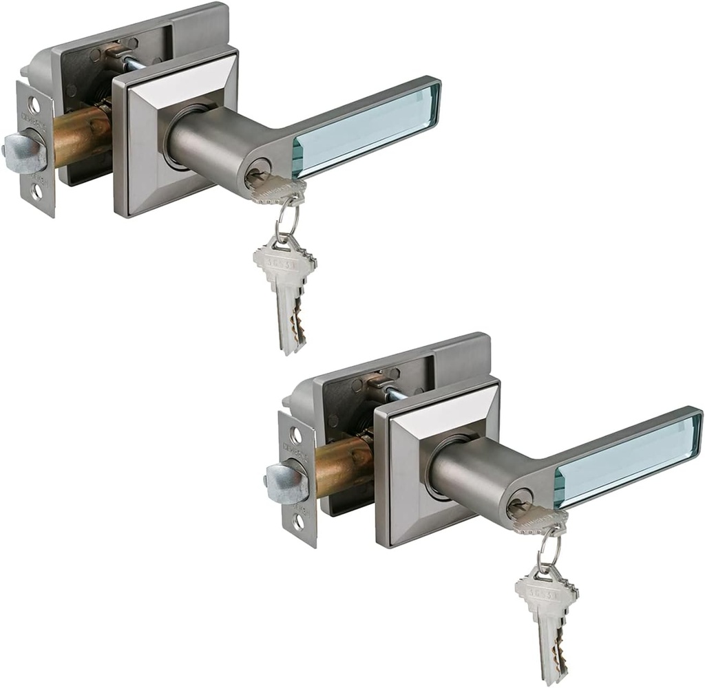 Keyed Entry Door Lever Heavy Duty Door Lever with Glass Crystal Door Matte Brushed Nickel Finished Finish,ZSCY-HDCH12MSN-ET-2P