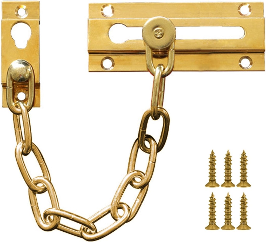 Security Door Chain Guard Solid Brass, Heavy-Duty Home Security, Sturdy and Rust-Resistant Brass Door Lock Security Chain (Brass)