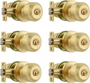Leydebong 6 Pack Keyed Entry Door Knob, Gold Exterior Door Knob with Lock and Key, Keyed Alike Entrance Front Door Knobs Lock with Same Keys