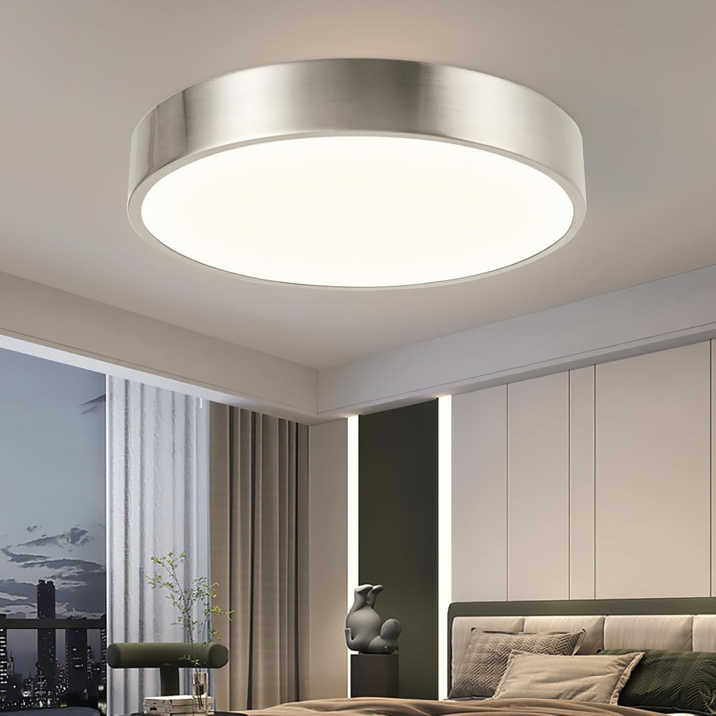 13inch Modern Nickel Led Flush Mount Ceiling Light| 26W Low Profile Ceiling Light|3000K-5000K Dimmable Ceiling Light Fixture | ETL Listed | Ideal for Bathroom, Bedroom, Hallway