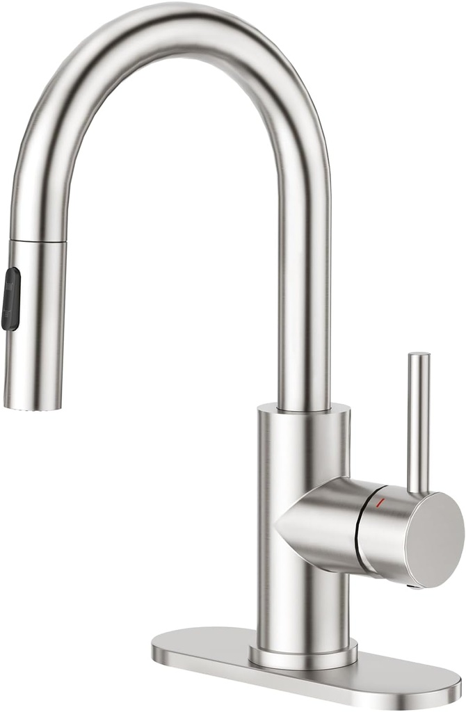 CREA Bathroom Faucet with Pull Out Sprayer,Brushed Nickel Single Handle Kitchen Bar Faucets for Mini Sink Pull Down Vanity Mixer Tap 2 Water Modes,cUPC/NSF