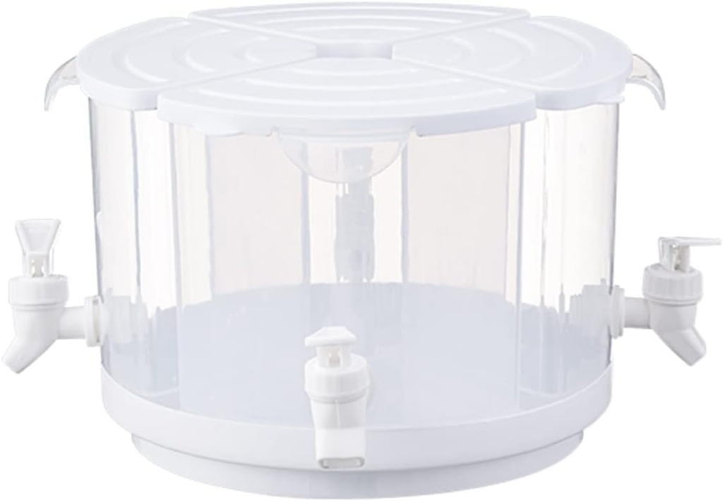 MANMAOHE 4 in 1 White Plastic Drink Dispenser With 4 Spigot 5.5L Detachable Beverage Dispenser Cold Kettle Refrigerator Rotating Iced Lemonade Juice Dispenser for Party Daily Use