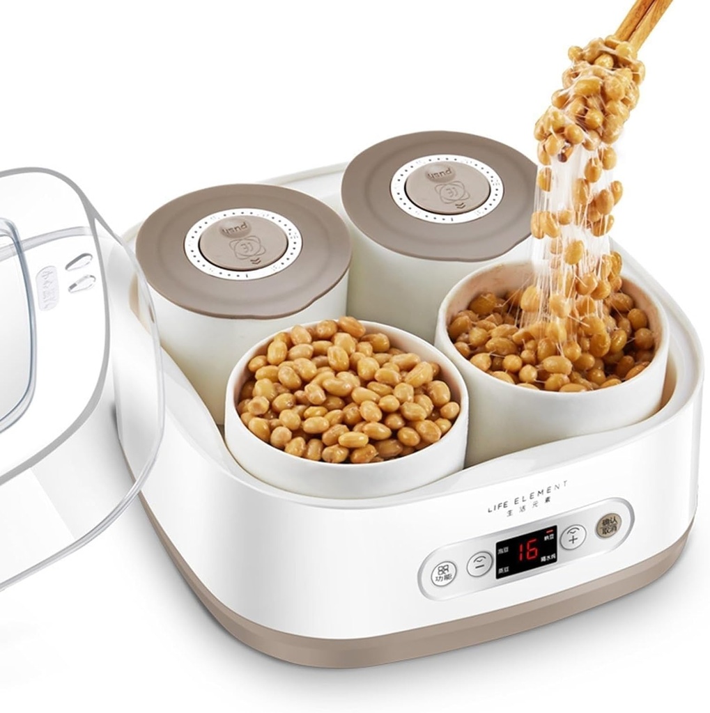 Automatic Electric Natto Fermenter, 1.5L Adjustable Temperature Yogurt Machine with Smart Panel Control, 4 Modes, Power-Off Memory Function, 4 High Temperature Resistant Container