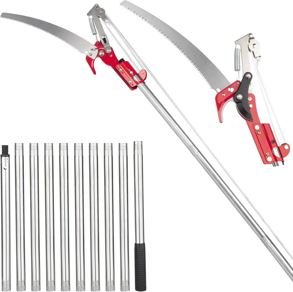 Pole Pruner Tree Trimming Tool, 13.1ft/Extendable plant Pruner with Sharp Steel Blade & Saw High Branch Cutter for Palm Vines, and Tall Tree Limbs - Garden Pole Saw for plant Maintenance