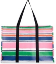 kate spade new york Large Reusable Grocery Bag, Oversized Tote Bag with Pockets, Striped Collapsible Tote for Shopping, Ocean Stripe