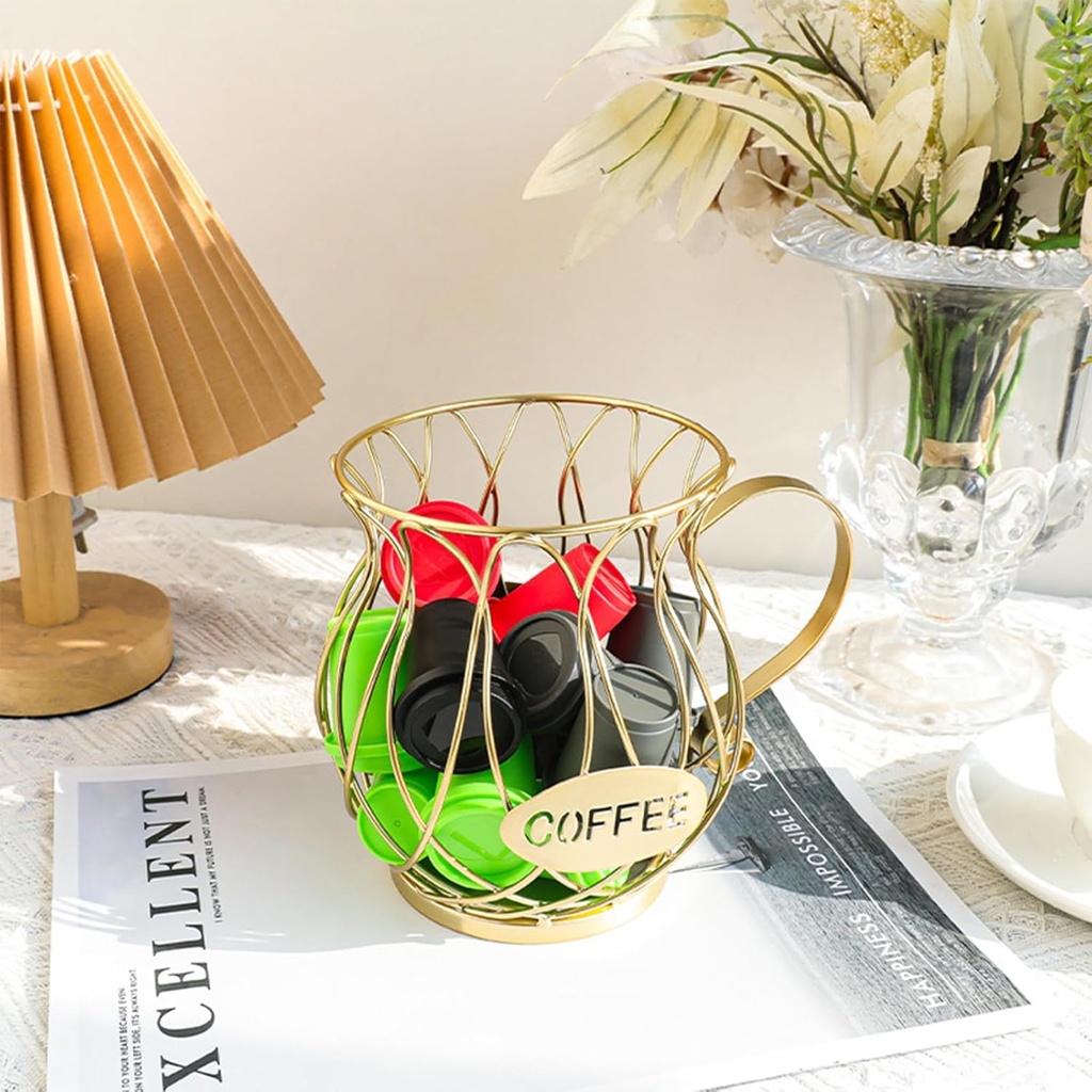Coffee Pod Holder, Metal Coffee Pod Capsule Holder Stand, Light Luxury Coffee Capsule Basket for Counter Coffee Table Bar, Large Capacity Black Metal Wire Coffee Pods Storage Organizer(#2)