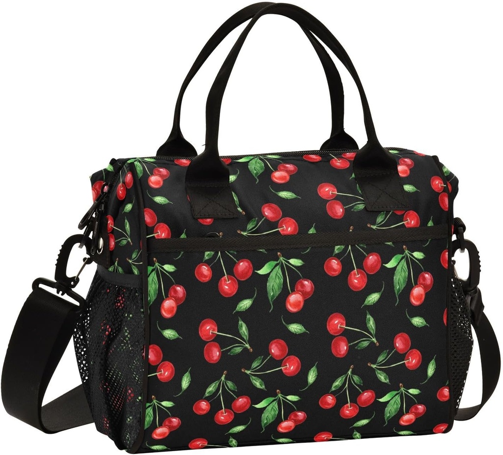 Cherry Pattern Lunch Bag Reusable Lunch Box for Office Picnic Hiking Beach, Insulated Cooler Tote Food Container with Adjustable Shoulder Strap for Men Women Adults