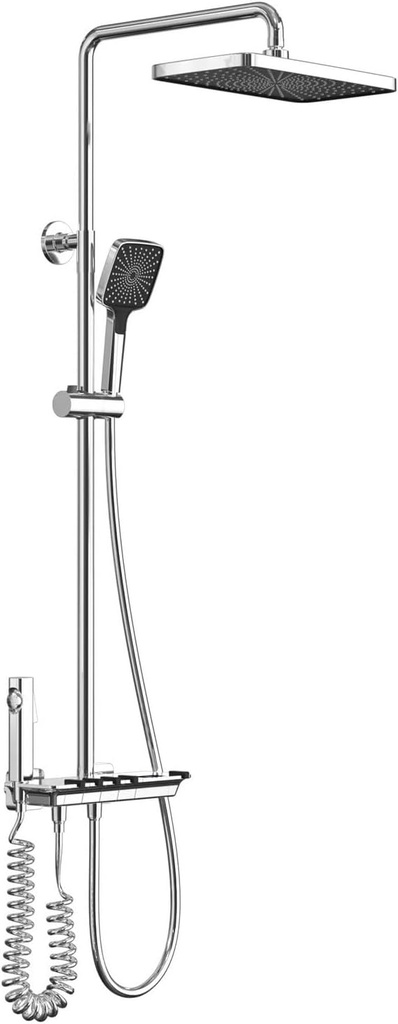 Digital Display Shower Set, 4 Function Shower Set with Bathtub Faucet, Rain Shower Head, Handheld Bidet Nozzle, Chrome