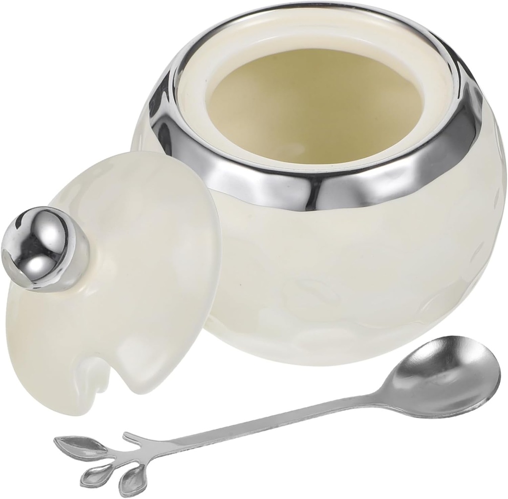 Cabilock Ceramic Condiment Jar Spice Holder Lid Spoon European Style Sugar Dispenser for Countertop