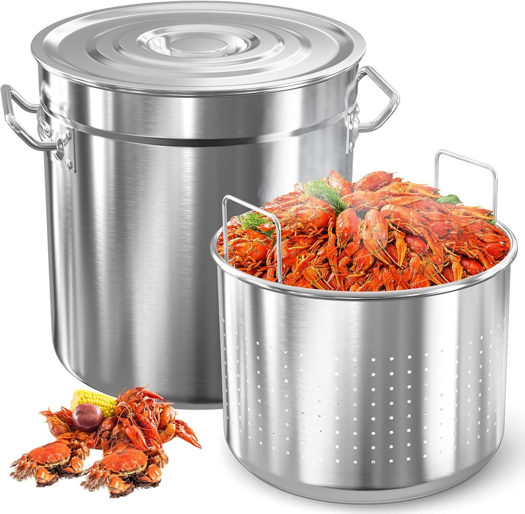74-Quart Stainless Steel Seafood Boil Pot with Lid,Crab, Lobster, Shrimp Boil Stock with Strainer, Turkey Fryer Pot, Stock Boiler Deep,Fried Cooker for Commercial Outdoors