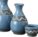 Ale-net Sake Set Tokuri Ochoko Set 3.3 x 5.3 inches (8.5 x 13.5 cm), Approx. 13.4 fl oz (340 cc), Blue Glaze Wave No. 2 Tokuri & Guinomi (2 Pieces) Set, Pottery, Mino Ware