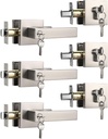 KNOBWELL 3 Pack Keyed Alike Nickel Front Door Handle and Deadbolt Set, Double Cylinder Keyed Entry Lever Door Handle with Lock and Key(Keyed Alike)