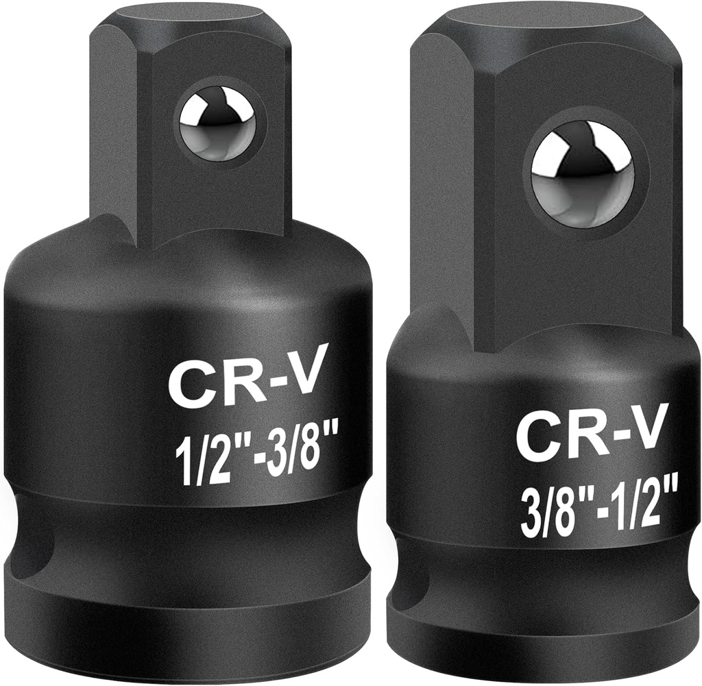 2PCS Impact Socket Adapter and Reducer Set, 1/2" to 3/8" & 3/8" to 1/2" Inch Square Drive Wrench Adapter, CR-MO Steel, for Drill, Breaker Bar, Ratchet Drive, Christmas Stocking Stuffers for Adults
