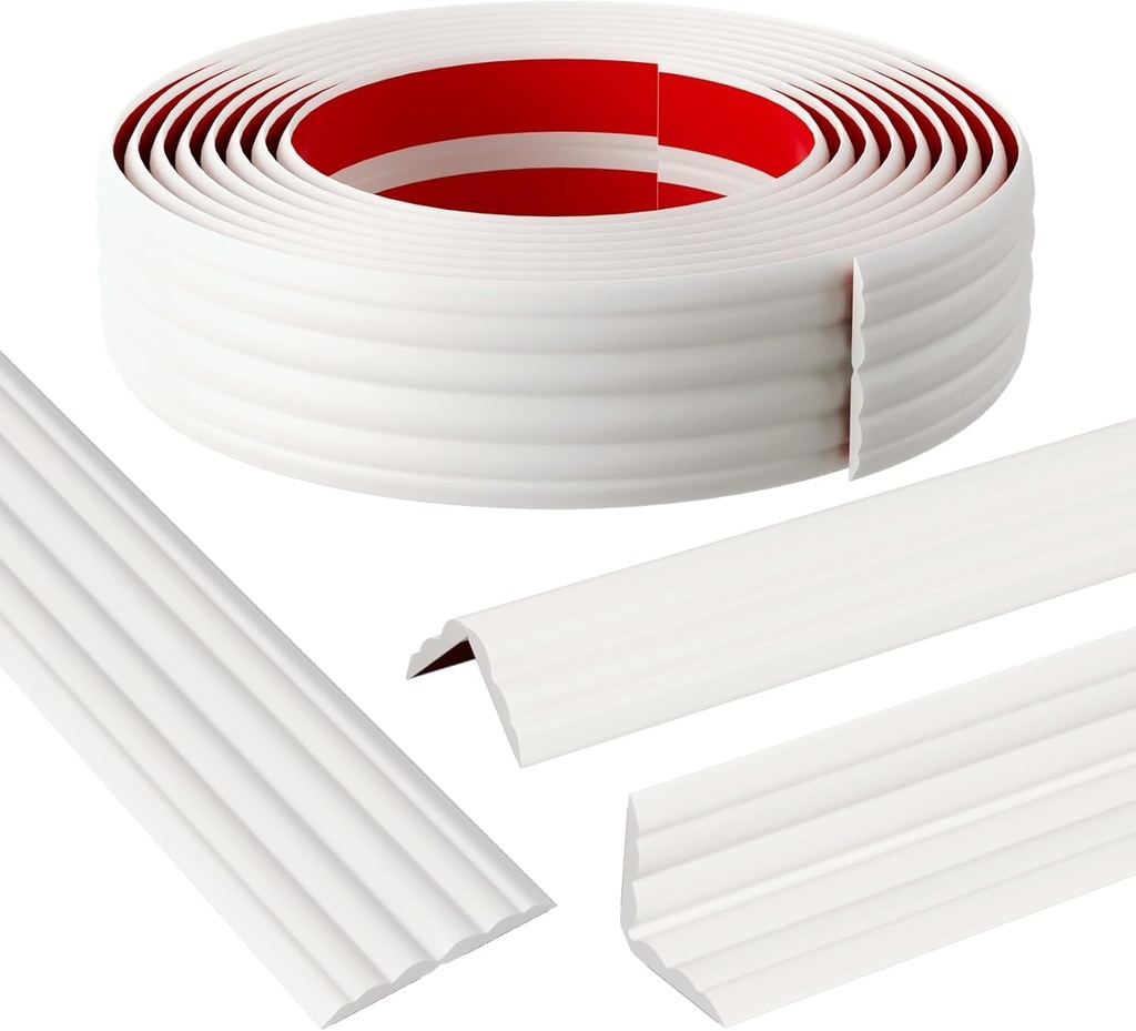 Wall Corner Protector & Edge Guard，Peel and Stick Wall Trim Moulding Inside & Outside Corner Molding Trim Caulk Strip, Self Adhesive Trim for Wall Edge,Ceiling,Countertop, 2.36” W x20’ L，White