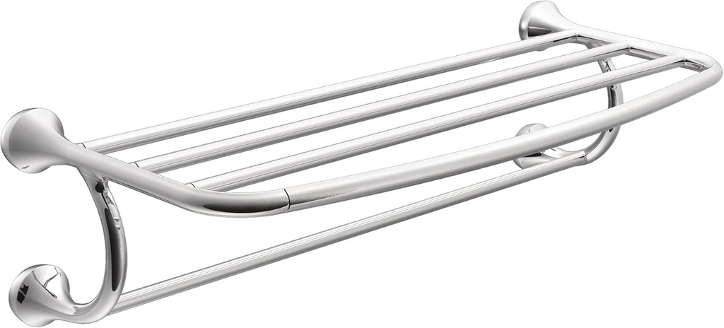 Moen YB2894CH Eva 24-Inch Wide Bathroom Hotel-Style Towel Shelf with Towel Bar, Chrome