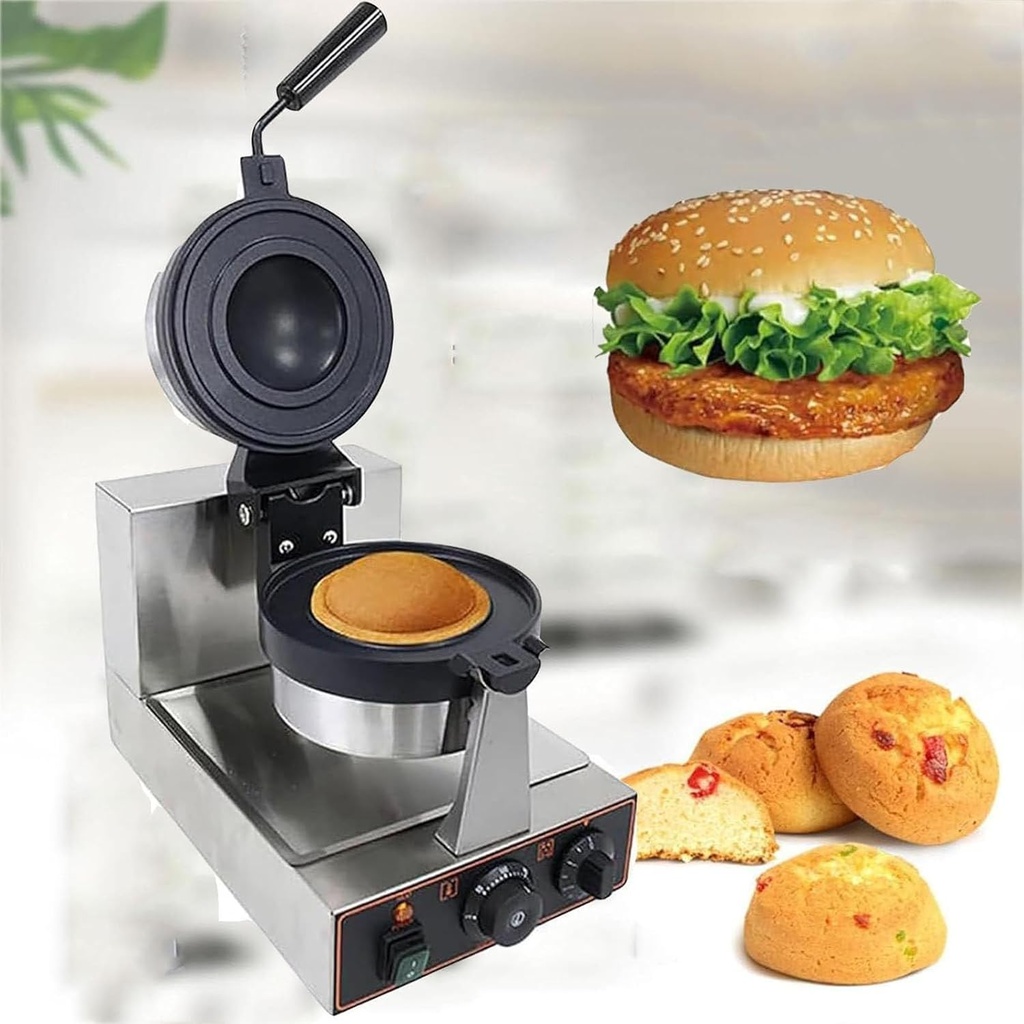 Electric Burger Waffle Maker Stainless Steel Non Stick Panini Hamburger Press Sandwich Maker Ice Cream Waffle Baking Machine for Household Commercial Use,Single