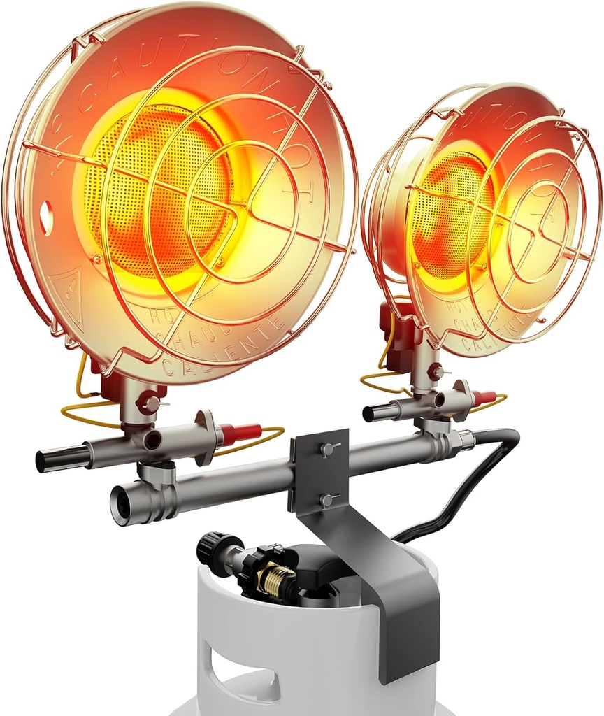 Propane Heater Outdoor, 30000 BTU Double Tank Top Cordless Radiant Gas Heater, Safety Shut-off Valve and 6 Settings for Patio, Camping, Fishing, Garage