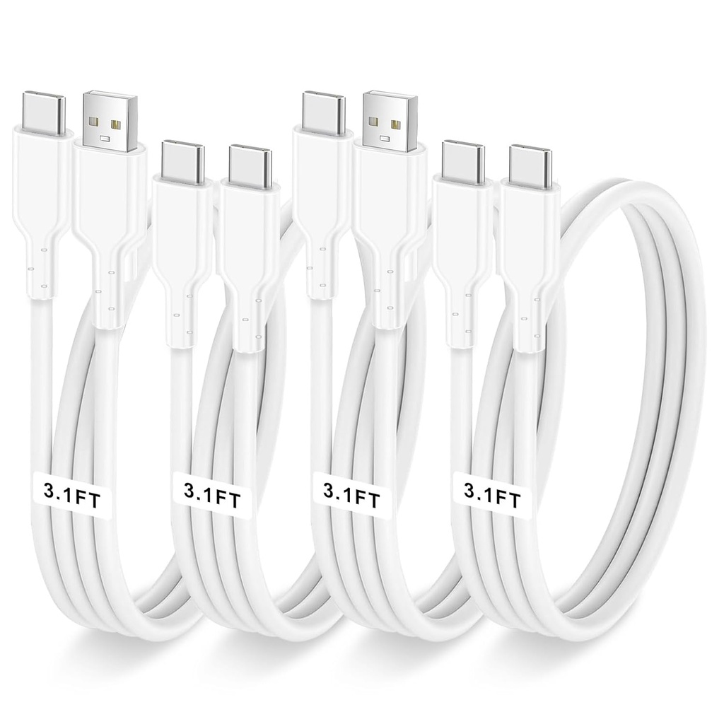 4 Pack Charging Cable 60W 3.1FT(2 Pack USB to USB C Cable and 2 Pack USB C to USB C Cable) Type C 60W Fast Charging Cable for iPhone 17 Series/16 Series/15 Series,iPad,AirPods,Watch,Samsung and More