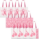 Fun Express Large Pink Ribbon Reusable Tote Bags (set of 12) Breast Cancer Awareness Supplies, 12" x 17" Tote