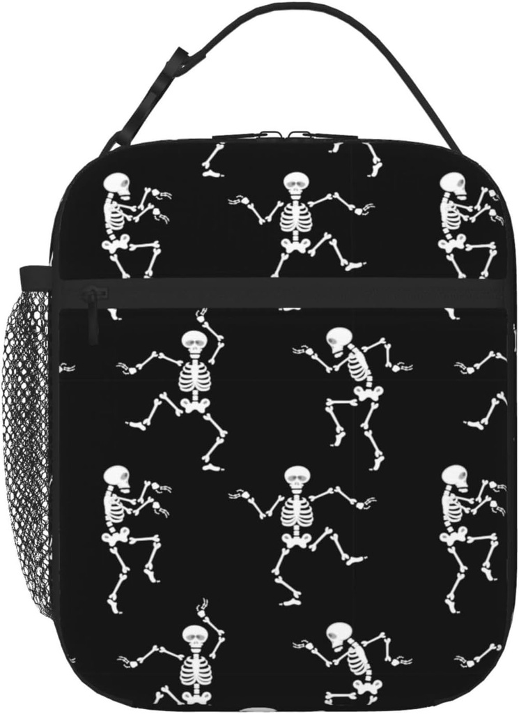DEKIFNHG Halloween Skeleton Insulated Portable Lunch Bag With Detachable Handle, Reusable Lunch Box For Boys Girls Men Women
